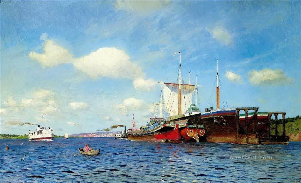 爽やかな風ヴォルガ 1885 アイザック レヴィタン川の風景油絵